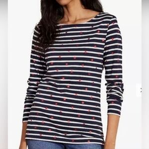 Boden Navy, White, Red Stars Breton Stripe Top 20/22
